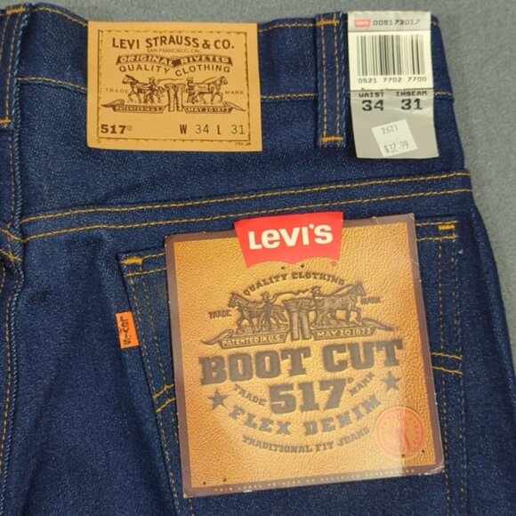 Levi's Vtg Jeans Men's 34x31 Blue Deadstock 517 Boot Cut Orange Tab Made In USA - Picture 4 of 14